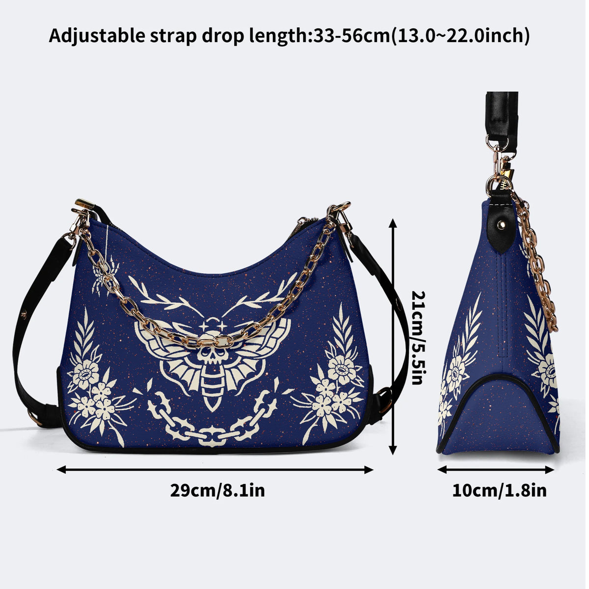 Classic Death Moth Vintage Print - Leather Crossbody Bag