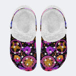 Magical Symbols&Flowers Print- Fur Lined Slippers/Sandals