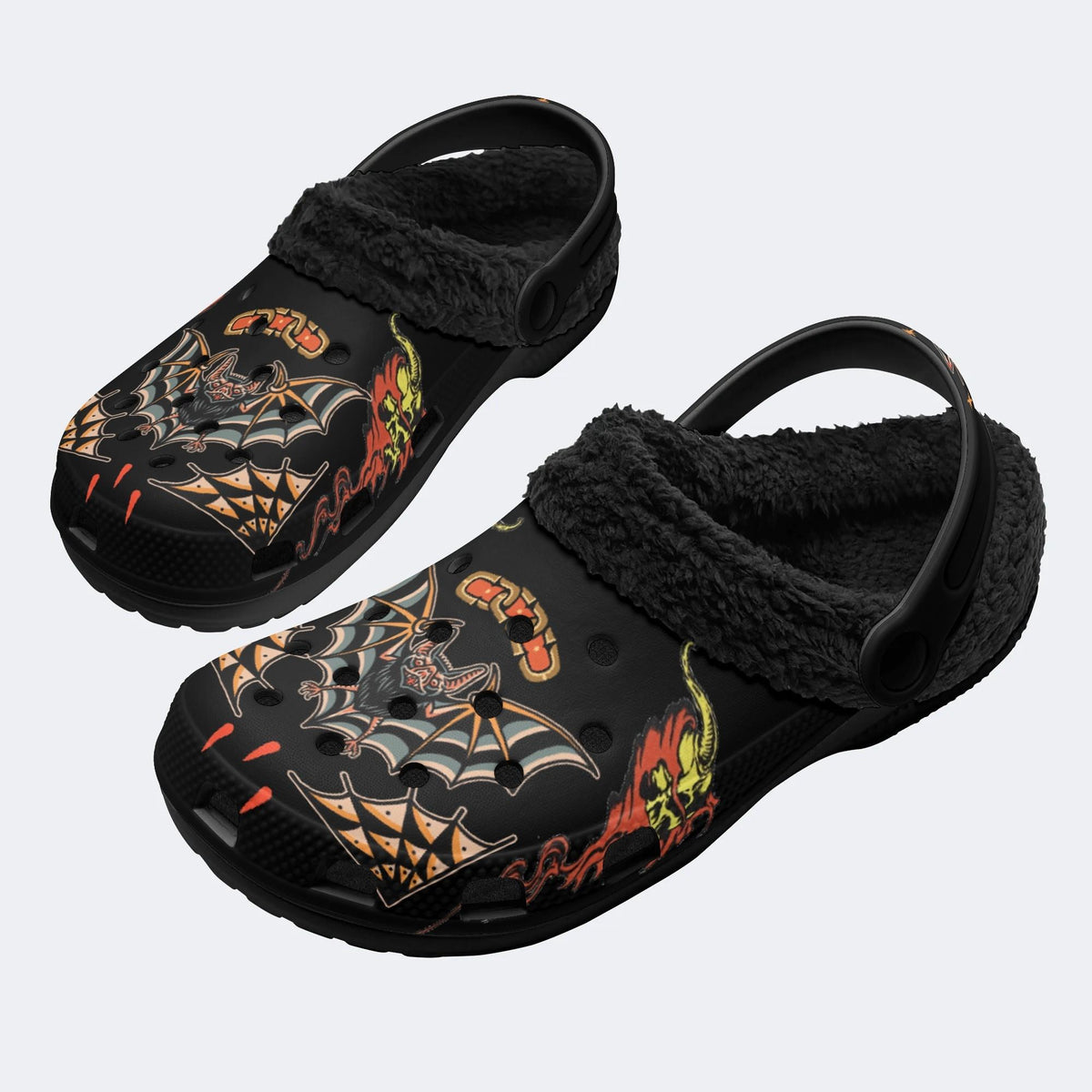 Traditional Bats Print - Fur Lined Slippers/Sandals