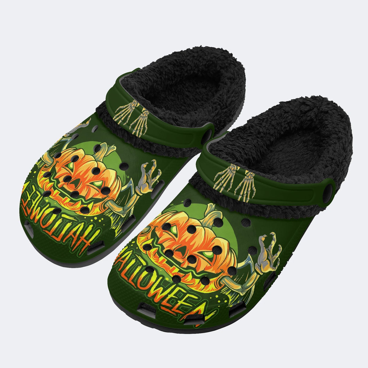 Evil Pumpkin Skeleton - Fur Lined Slippers/Sandals