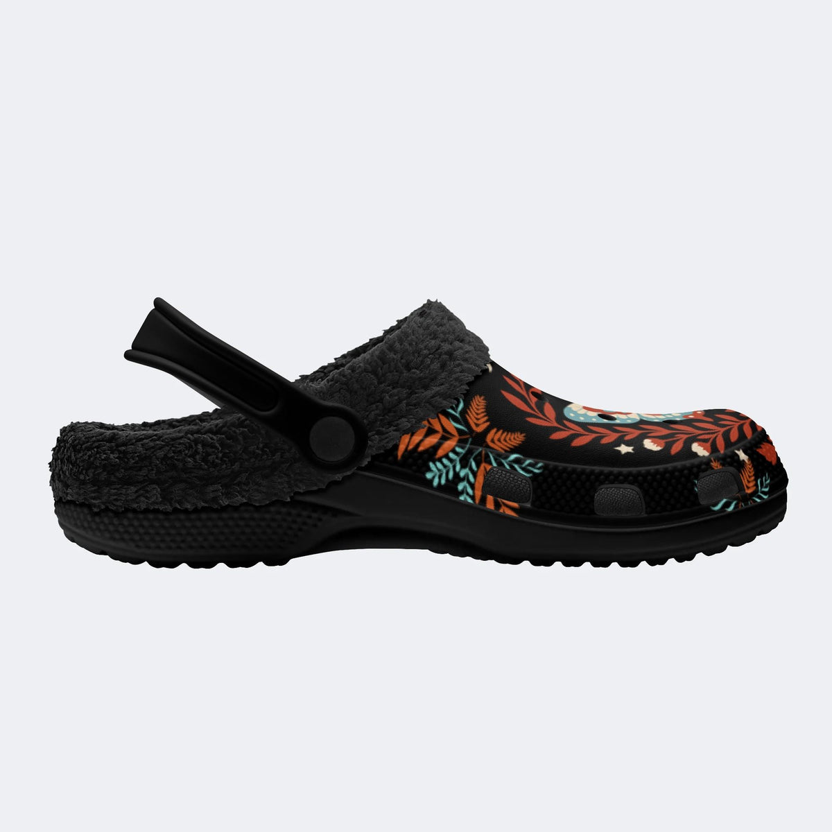 Moth And Leaf Print - Fur Lined Slippers/Sandals