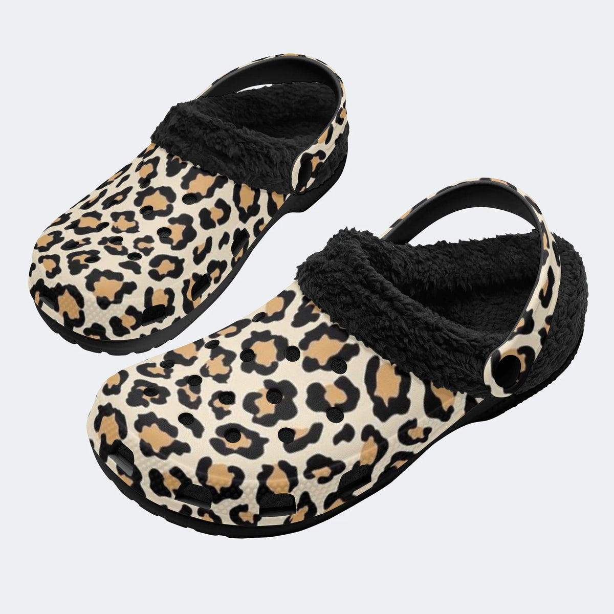 Leopard Print Pattern - Fur Lined Slippers/Sandals