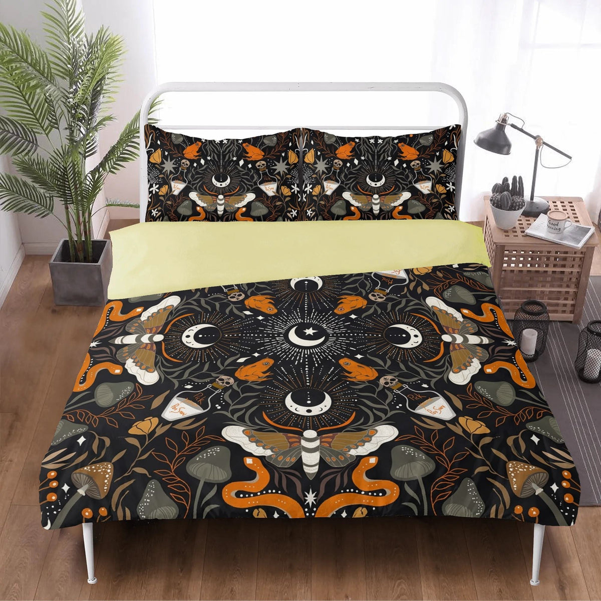 Boho Occult Moth Print - Three Piece Bedding Set