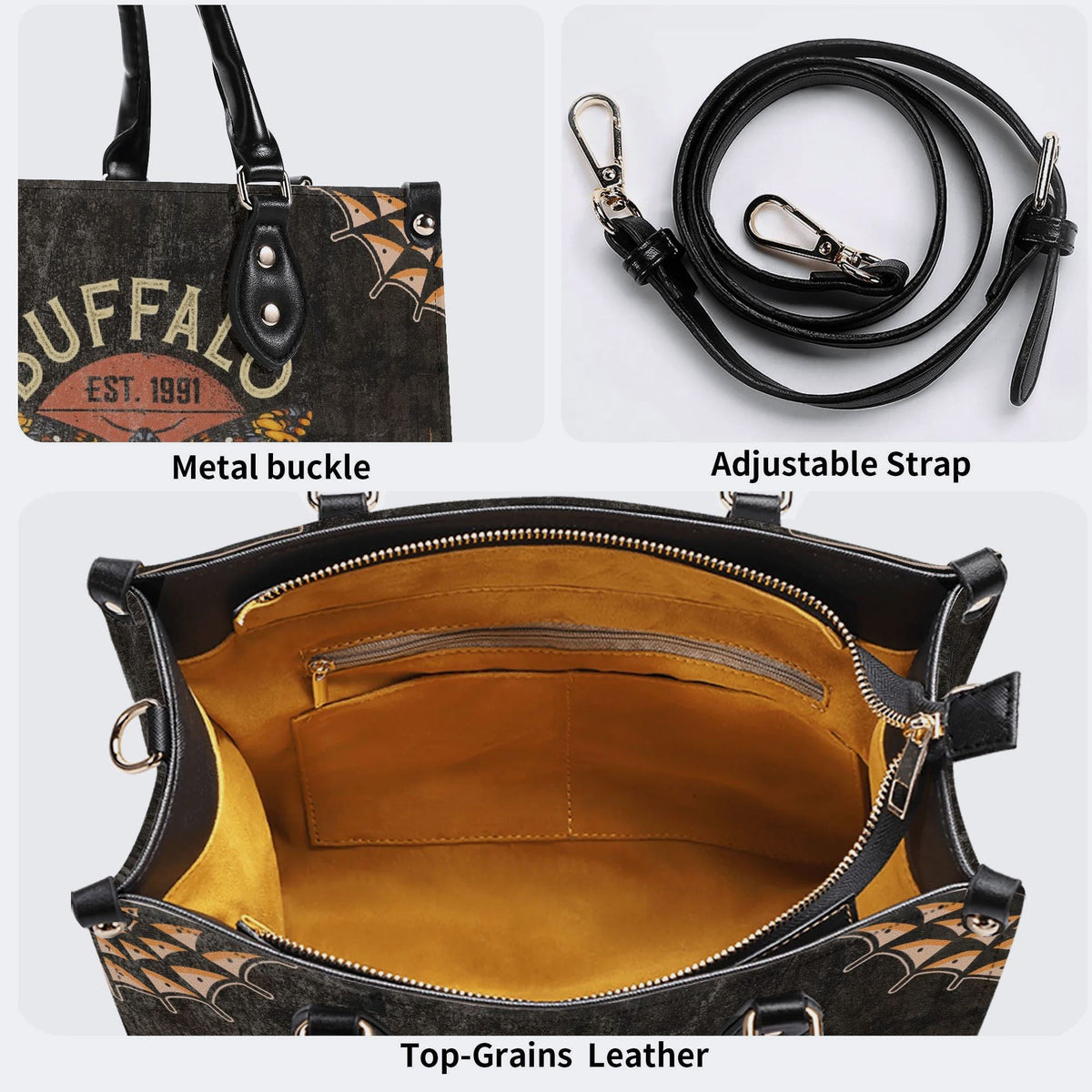Vintage Death Moth Print - Leather Handbag