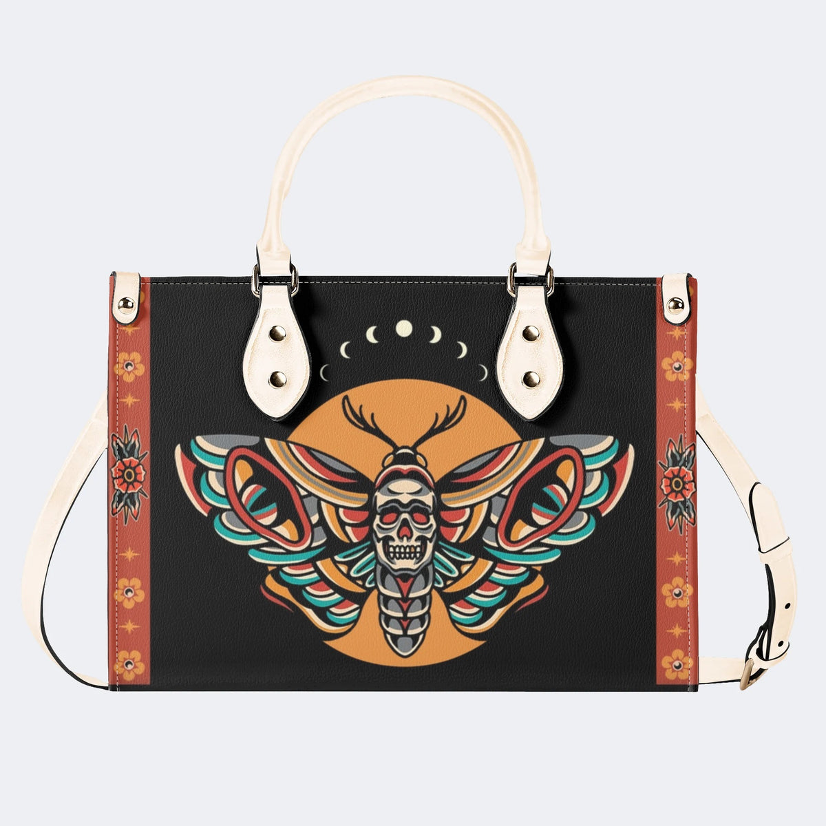 Traditional Death Moth Vintage Print - Leather Handbag