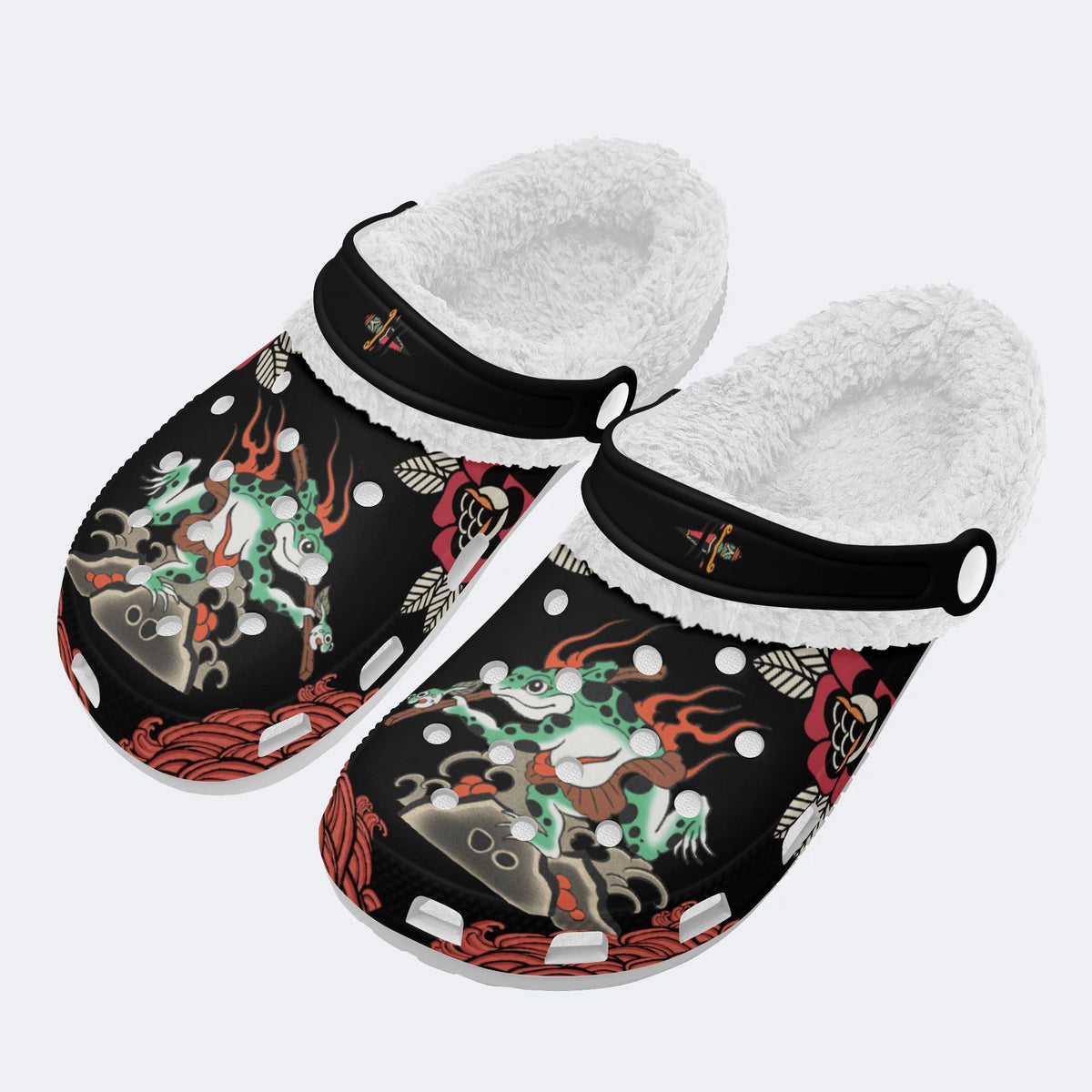 Japanese Samurai Frog Print - Fur Lined Slippers/Sandals