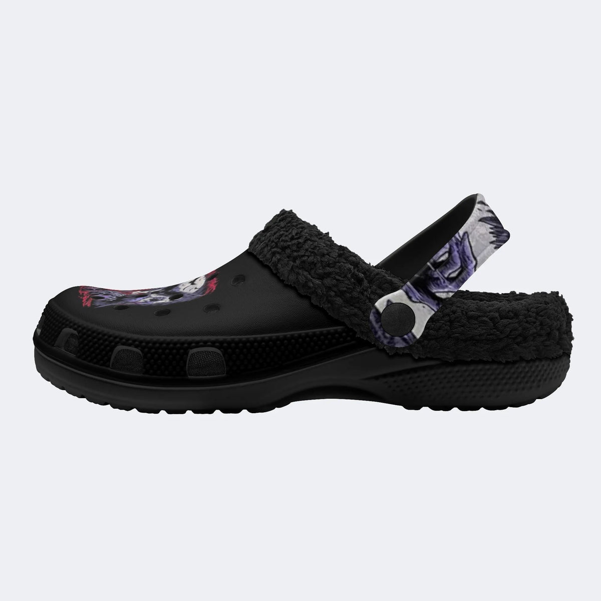 Punk Skull Crow Print - Fur Lined Slippers/Sandals