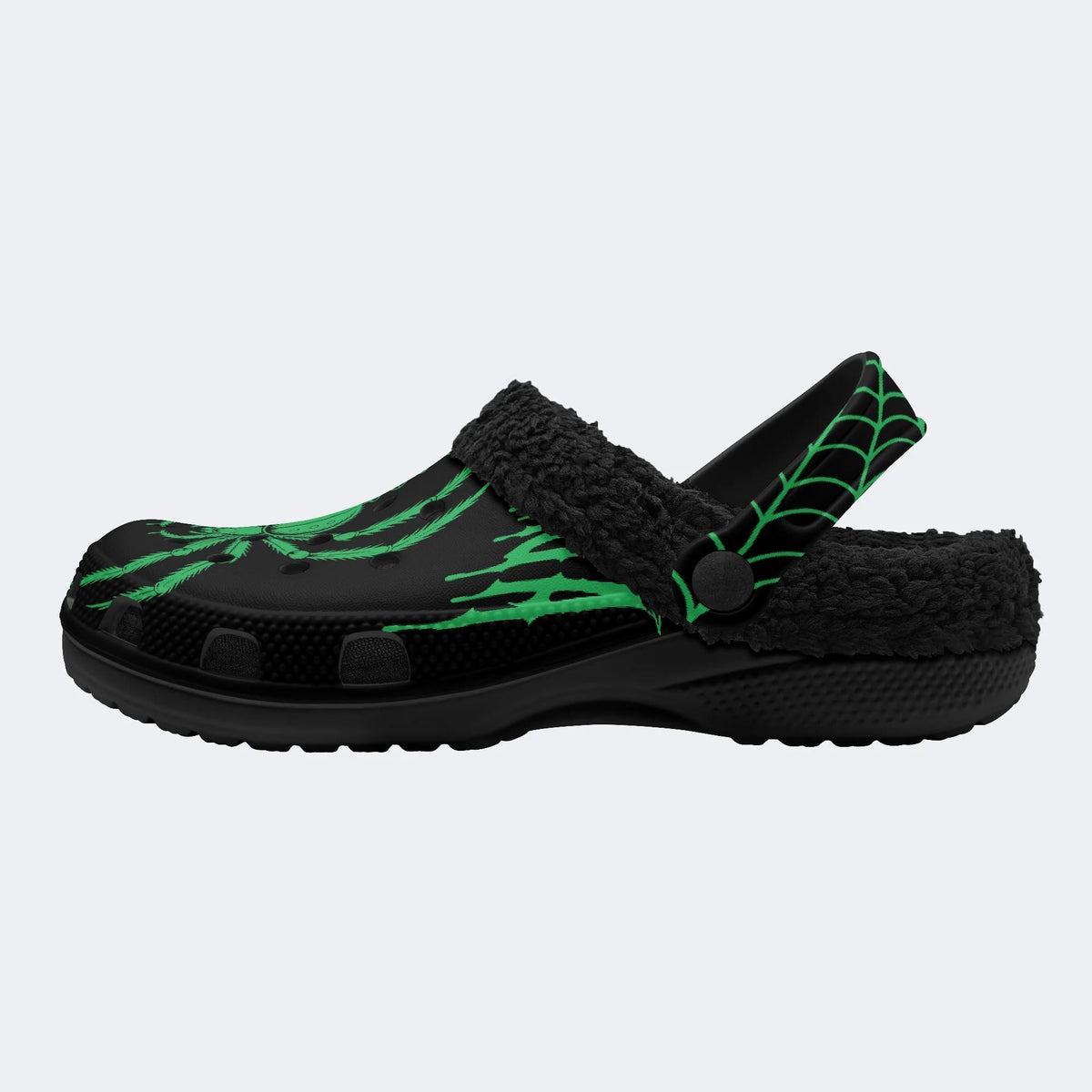 Gothic Neon Spider Print - Fur Lined Slippers/Sandals