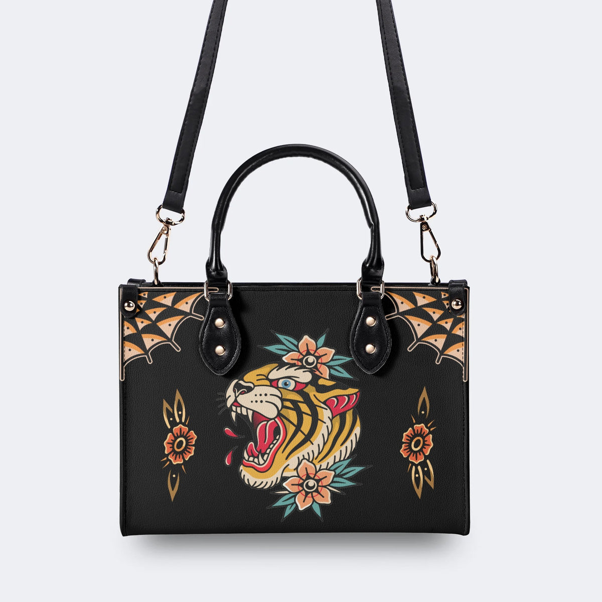 Flower Tiger Art Print - Leather Handbag