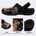 Tiger With Flowers Print - Fur Lined Slippers/Sandals