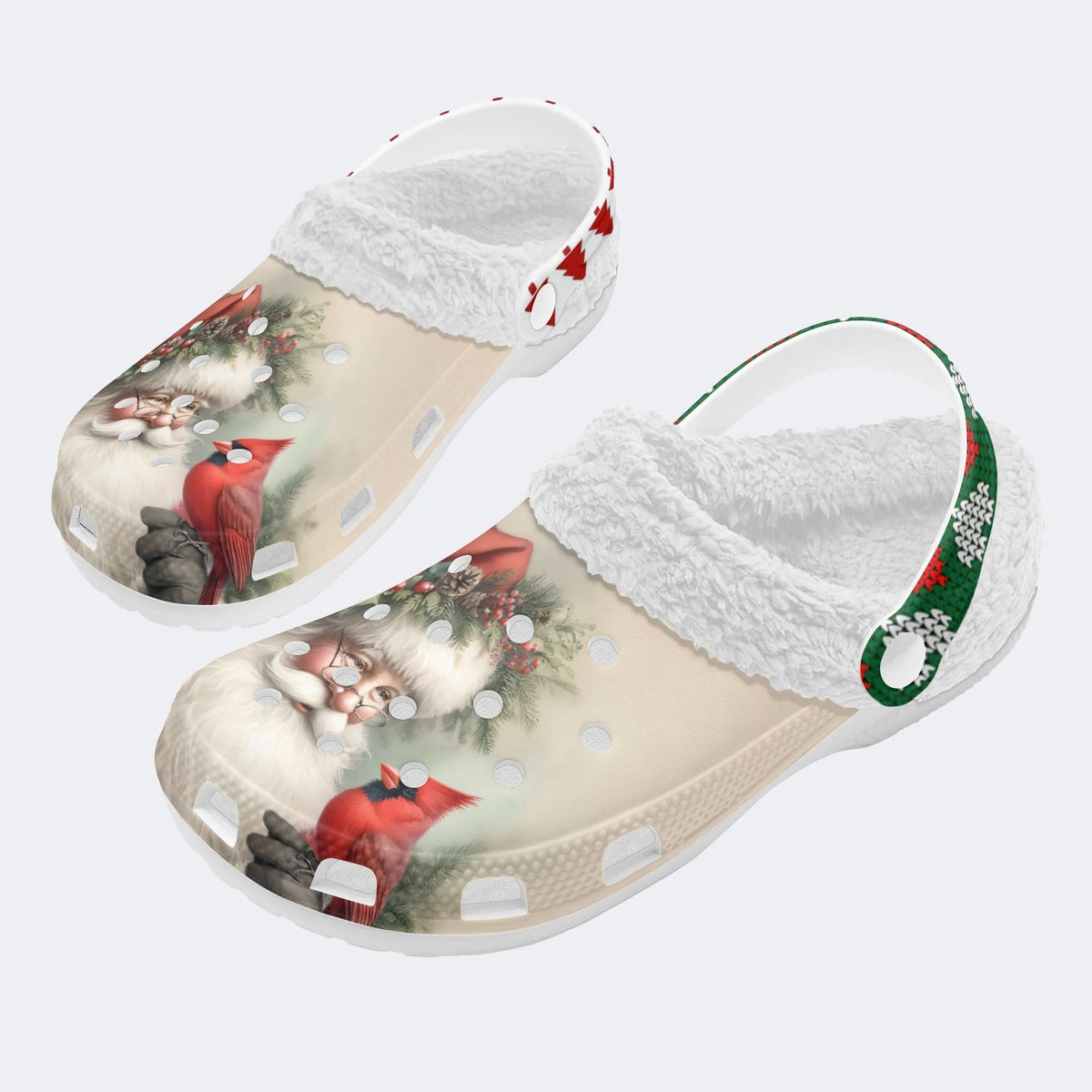 Funny Santa Claus Print - Fur Lined Slippers/Sandals