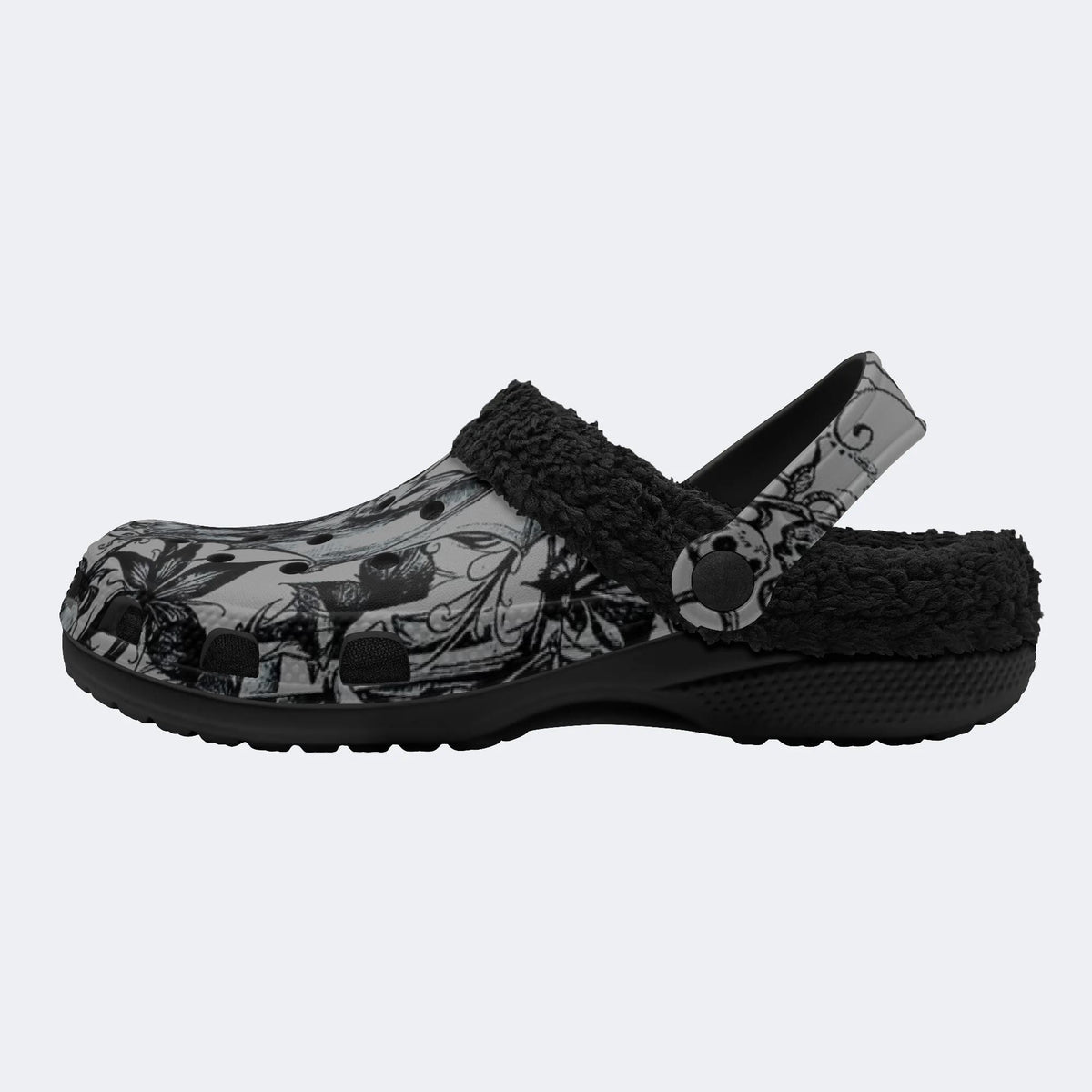 Gothic Floral Bat Print - Fur Lined Slippers/Sandals