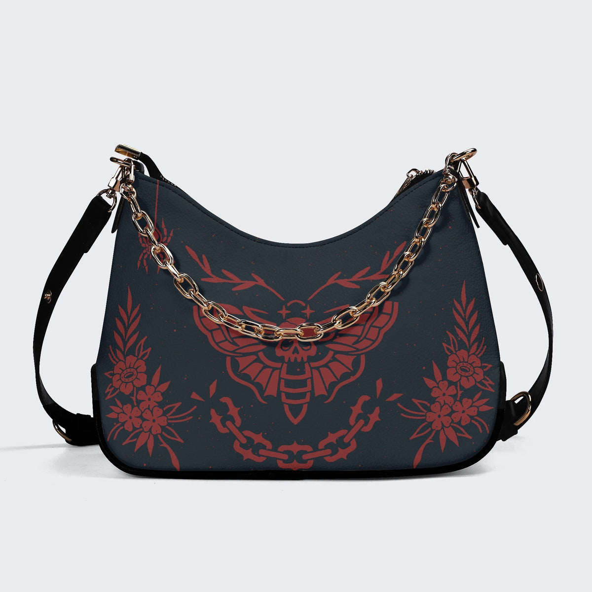 Classic Red Death Moth Vintage Print - Leather Crossbody Bag