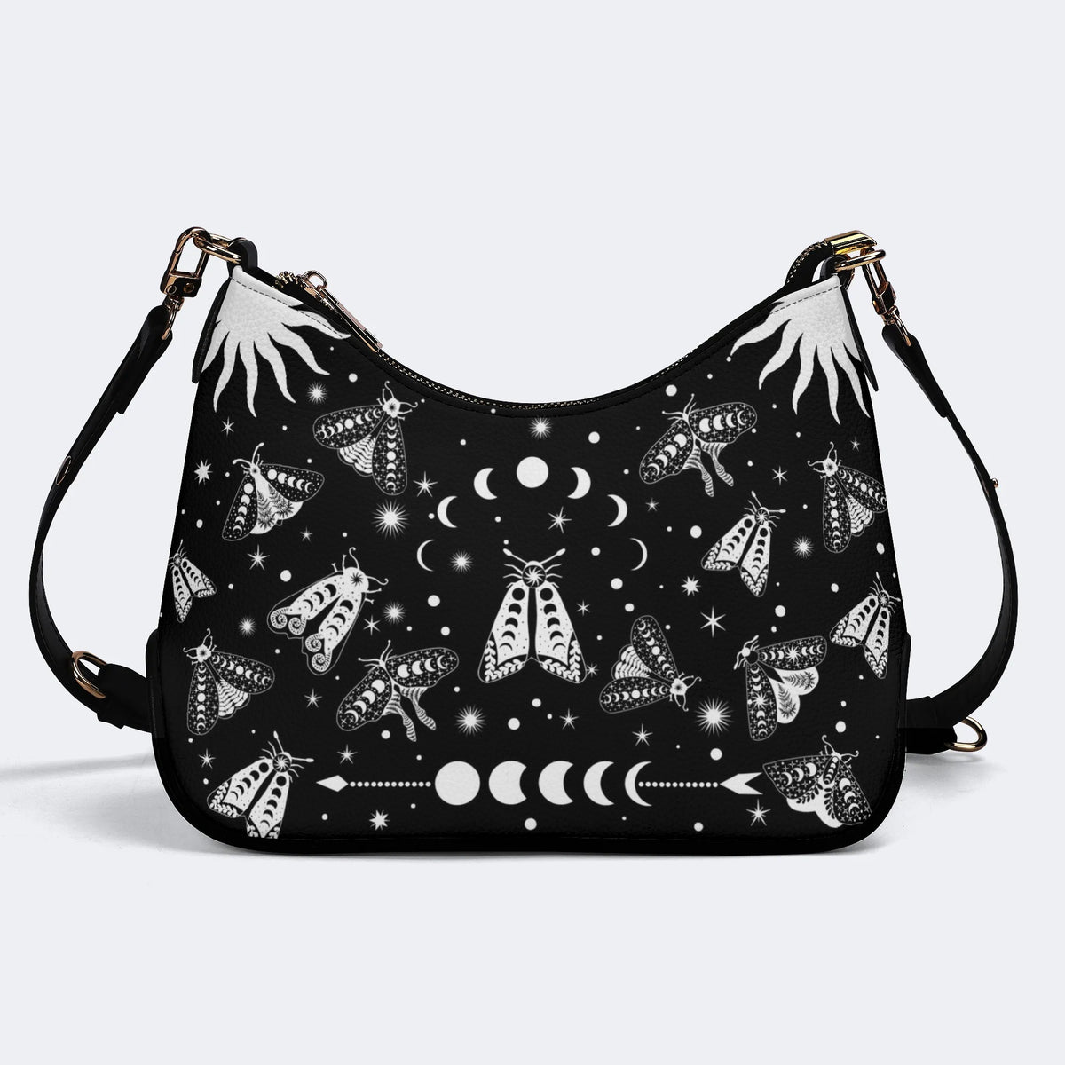 Vintage Dark Moth Print - Leather Crossbody Bag