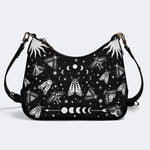 Vintage Dark Moth Print - Leather Crossbody Bag