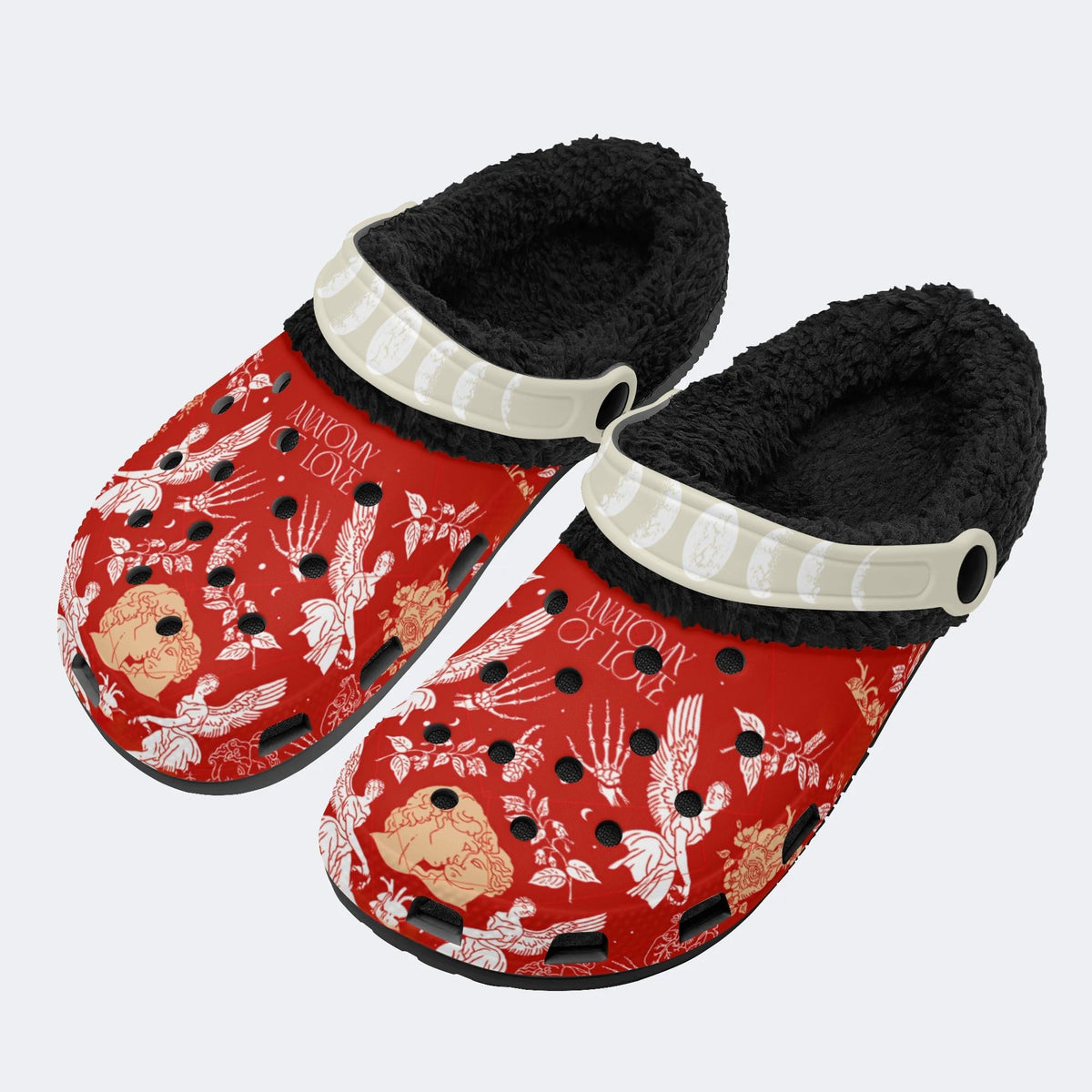 Anatomy Of Love Print- Fur Lined Slippers/Sandals