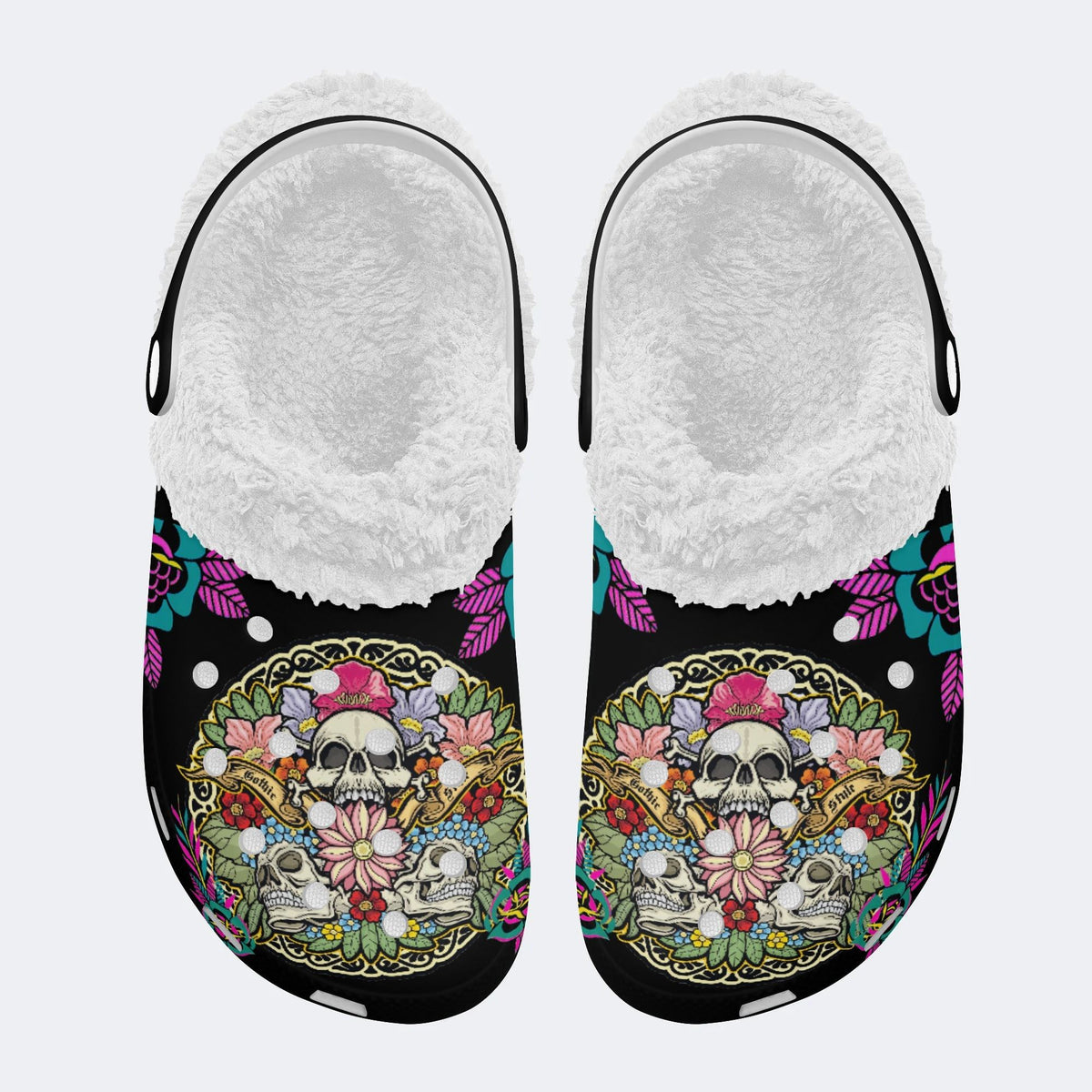 Gothic Skull Art Print - Fur Lined Slippers/Sandals