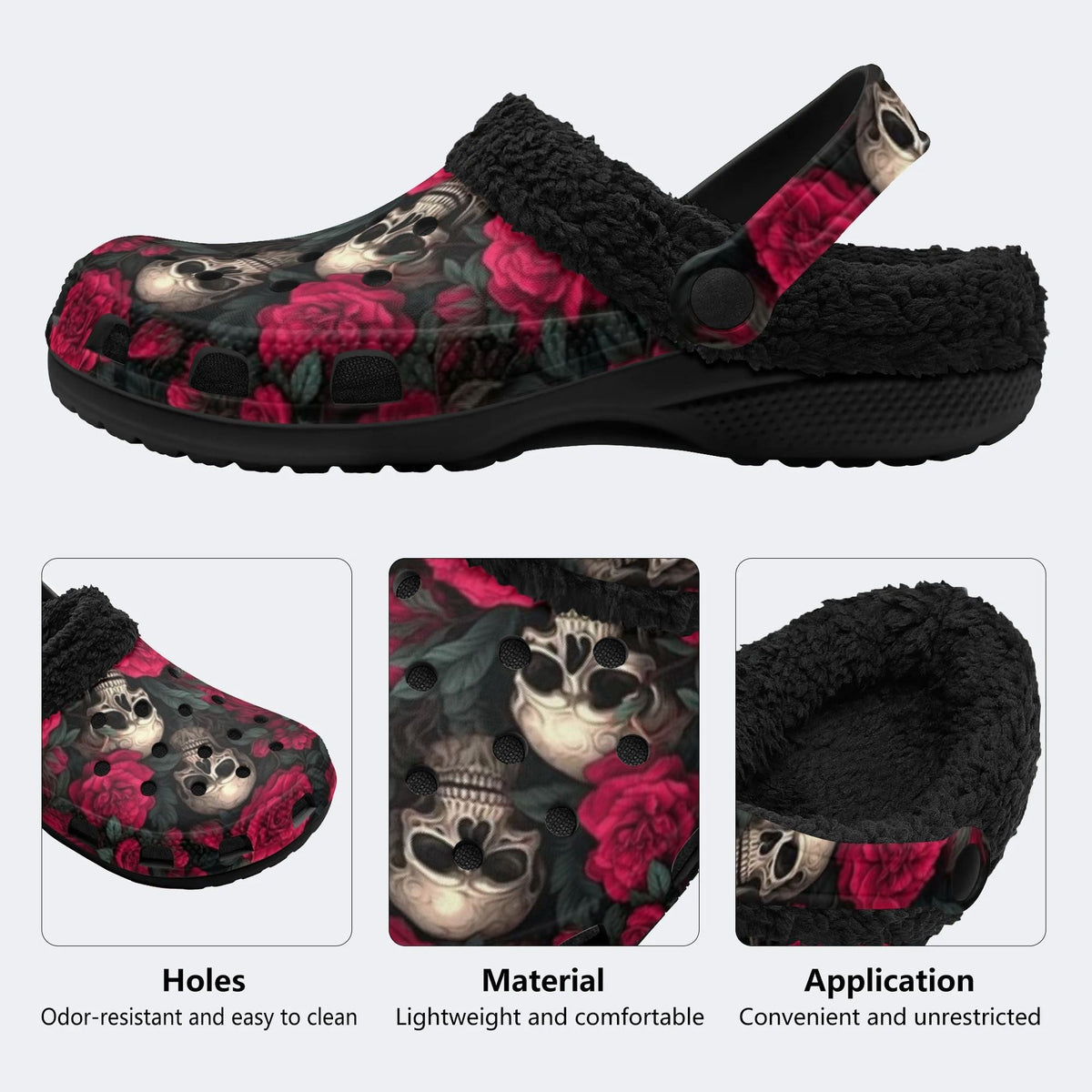 Red Gothic Skull - Fur Lined Slippers/Sandals