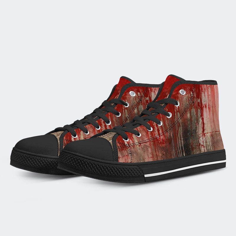 Weird Blood Dark Horror Gothic Halloween Vintage Art Print - Slip On Shoes - High Top Canvas