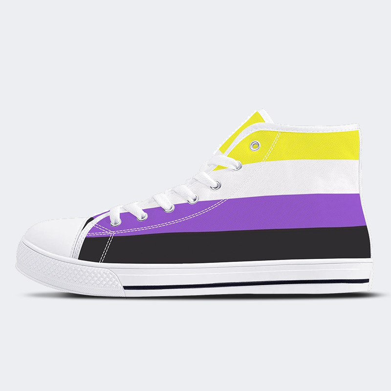 Nonbinary Pride Flag High Top Canvas Shoes