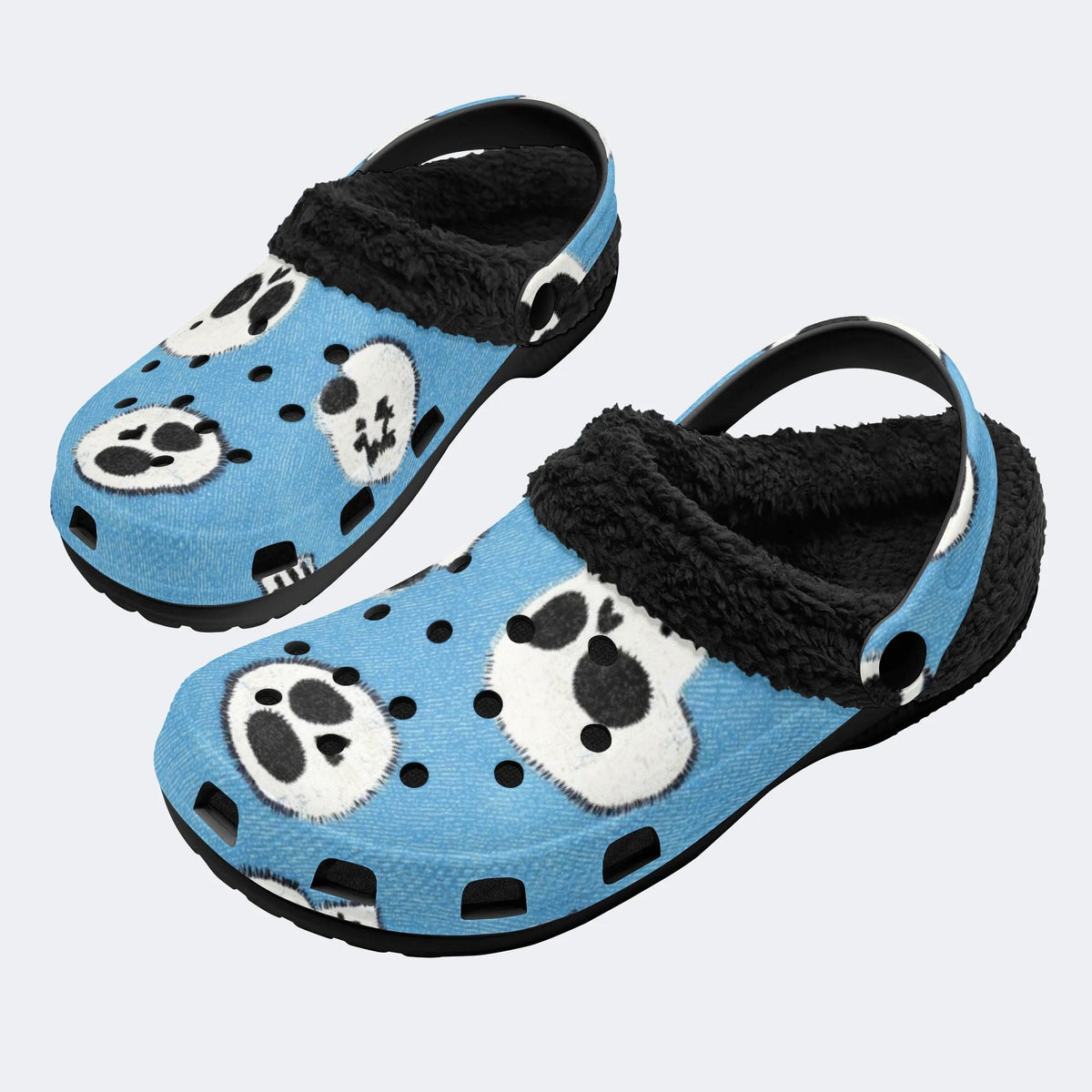 Blue Cute Skulls - Fur Lined Slippers/Sandals