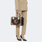 Vintage Black Panther With Flowers - Leather Handbag