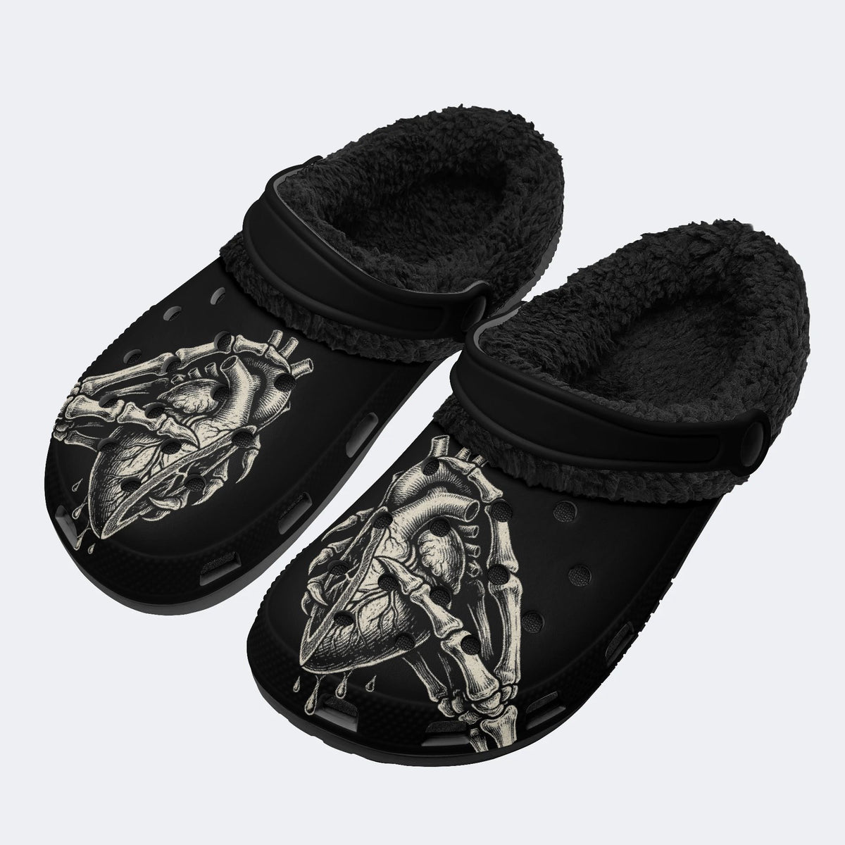 Gothic Skeleton Heart - Fur Lined Slippers/Sandals