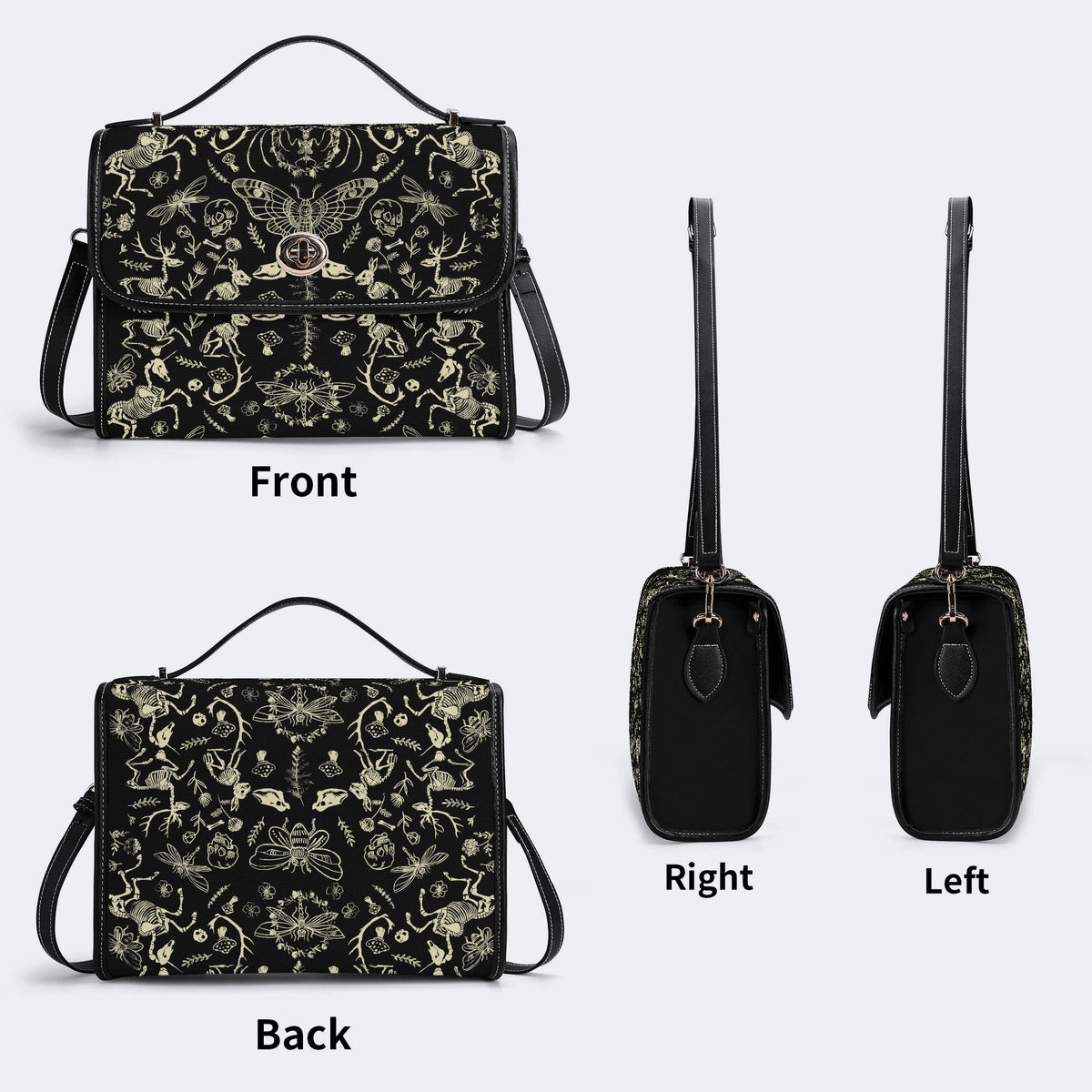 Dark Cottagecore Forest Animal Bones Print - Leather Satchel Bag