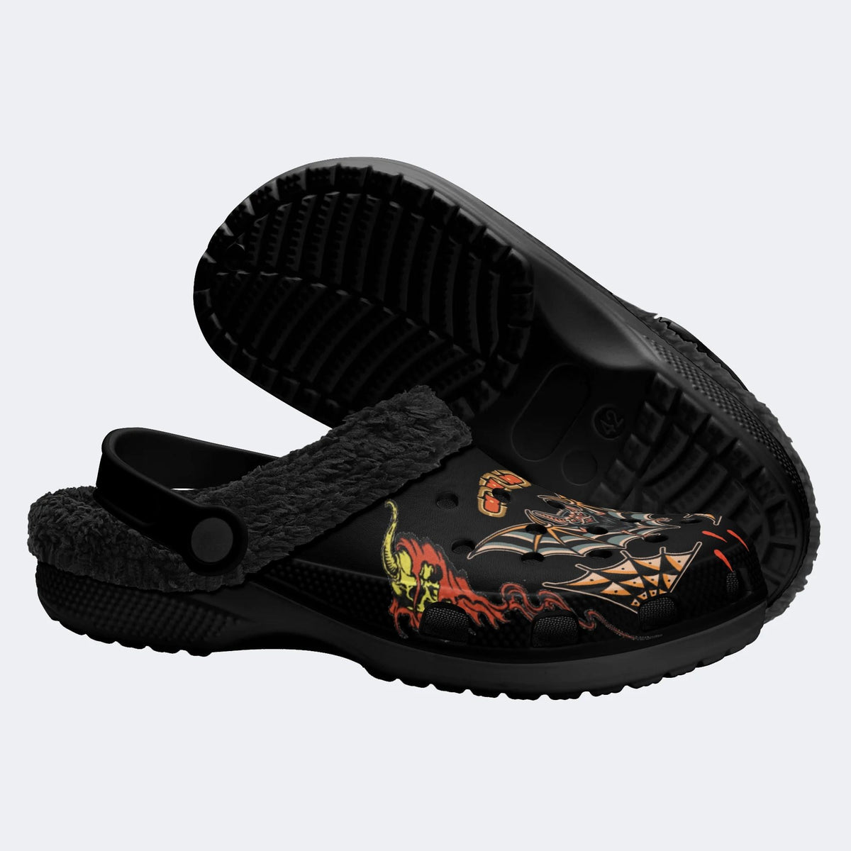 Traditional Bats Print - Fur Lined Slippers/Sandals