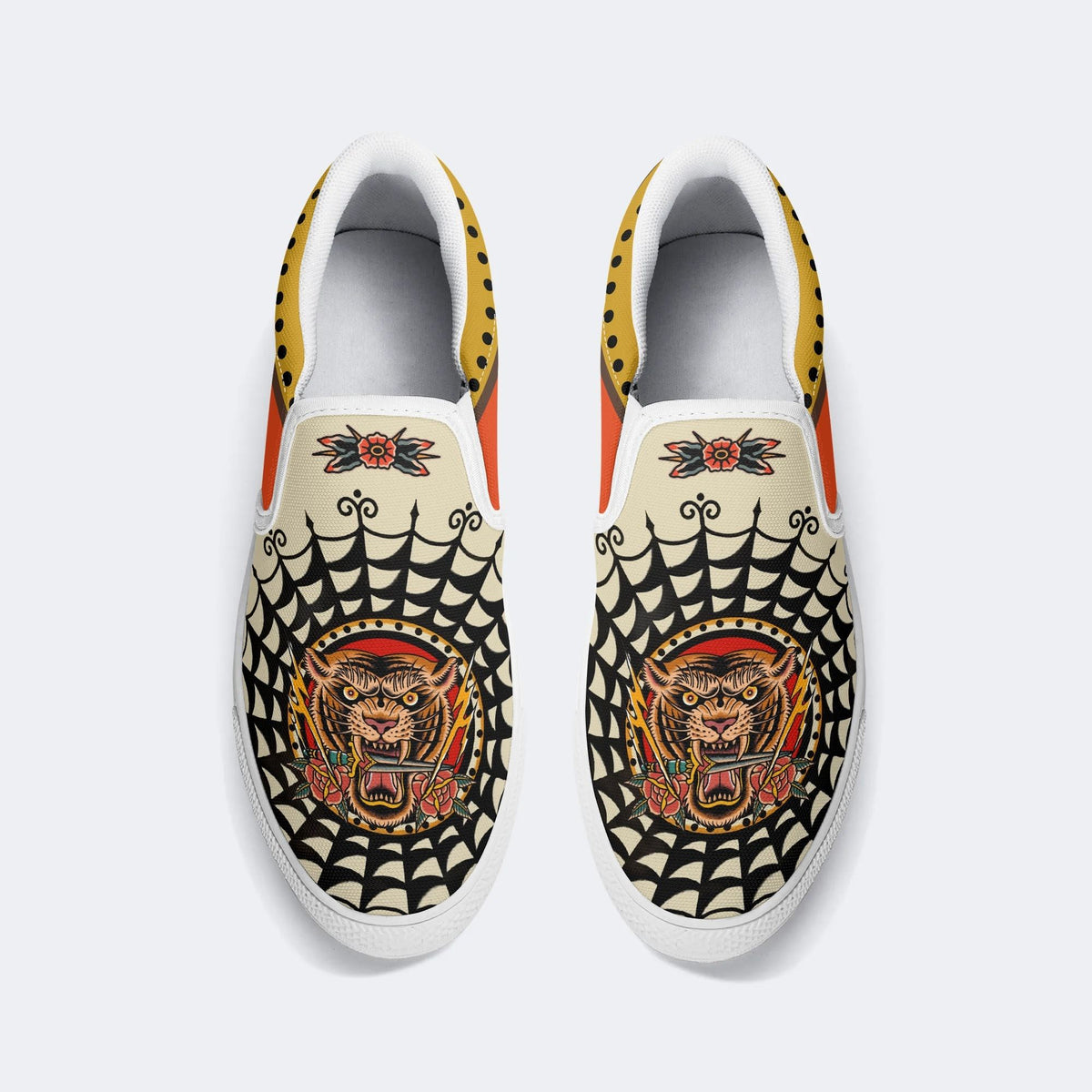 Vintage Tiger And Sword Print - Slip On Shoes