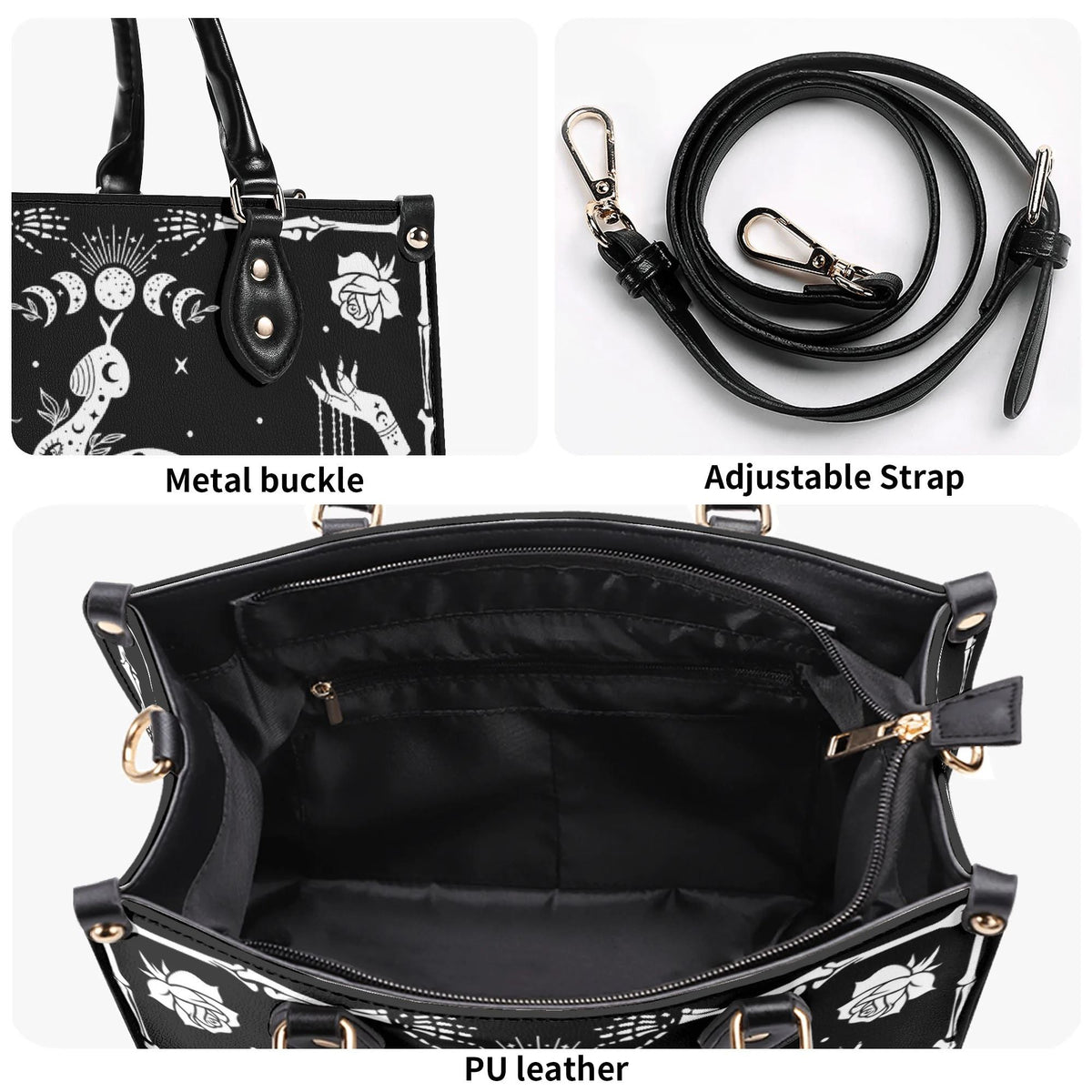 Snake And Beath Moth Print - Leather Handbag