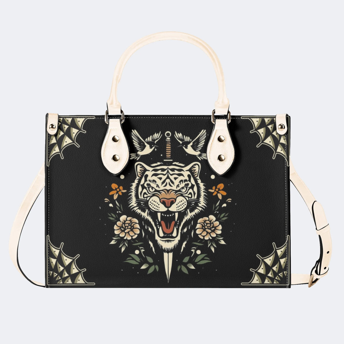 Vintage Tiger Art Print - Leather Handbag