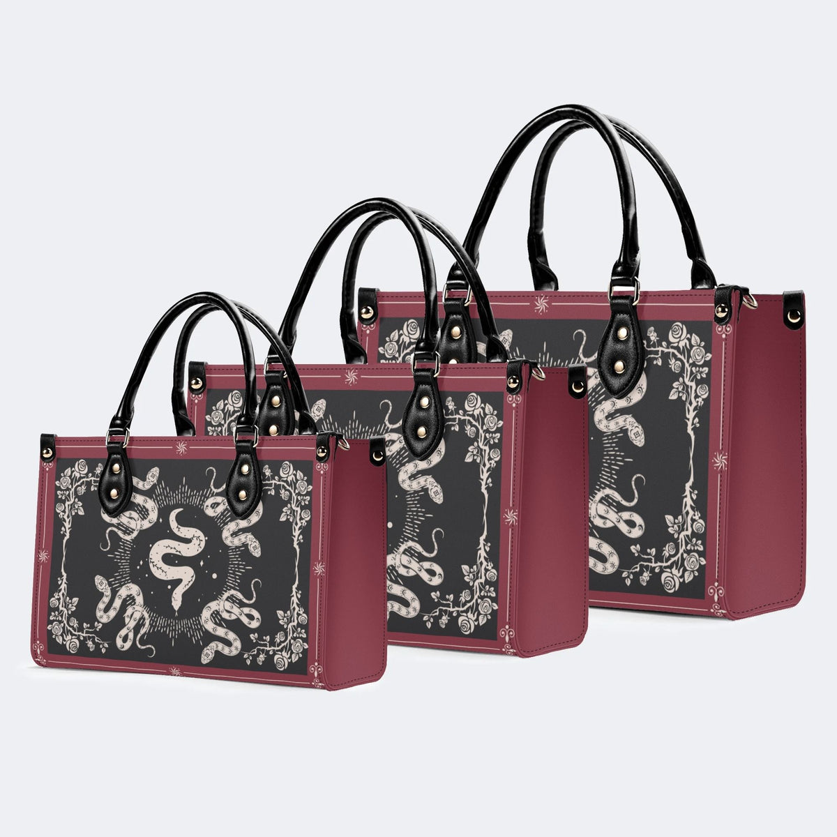 Inscribed Viper Print - Leather Handbag