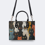 Artistic Graffiti Cats Print - Leather Handbag