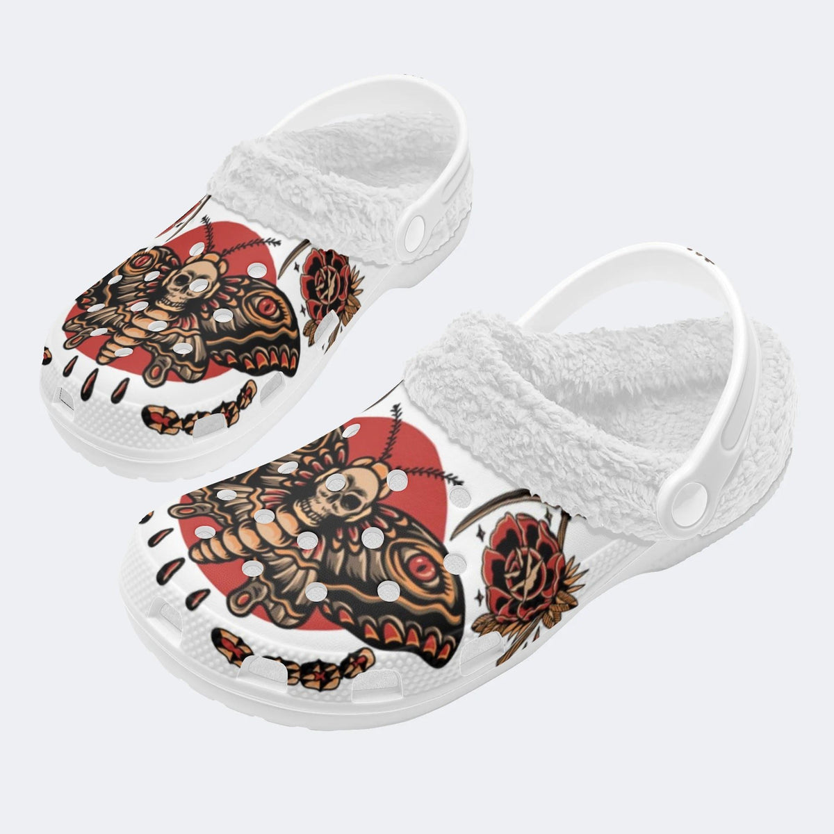 Old School Death Moth Vintage Print - Fur Lined Slippers/Sandals