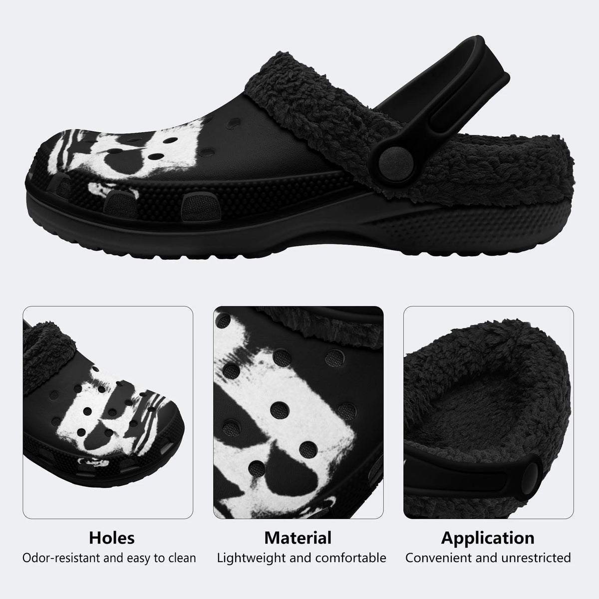 Gothic Ink Skull - Fur Lined Slippers/Sandals