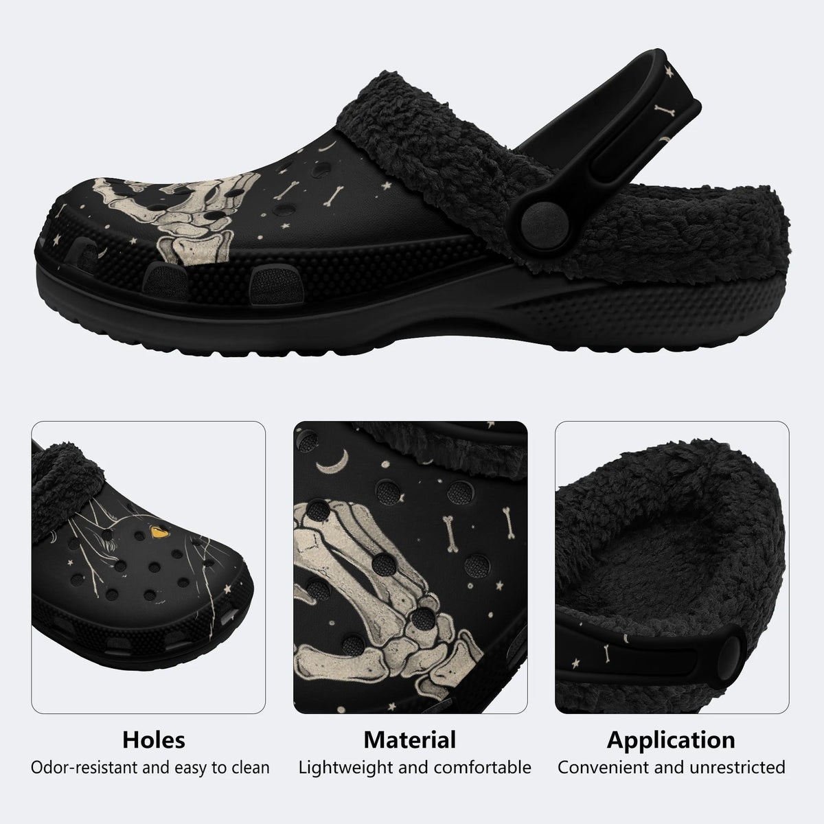 Gothic Cat Skeleton - Fur Lined Slippers/Sandals