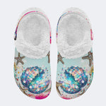 Colorful shells and starfish - Fur Lined Slippers/Sandals