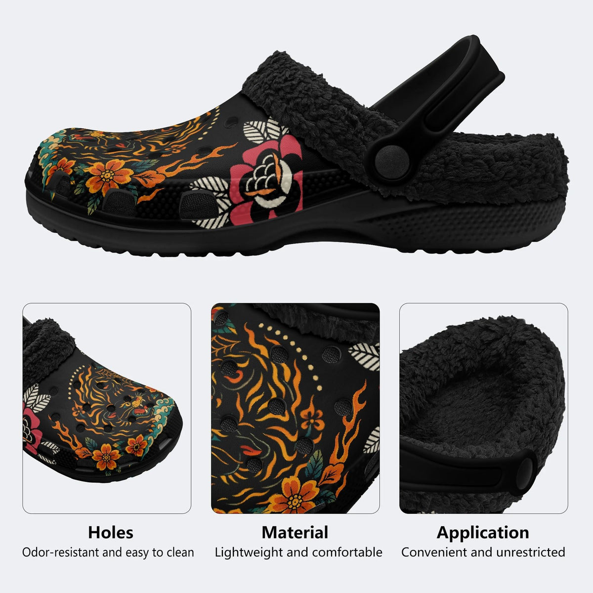 Black panther print - Fur Lined Slippers/Sandals