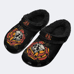 Vintage Rose Skull Tattoo - Fur Lined Slippers/Sandals
