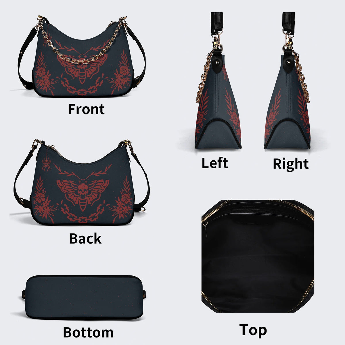 Classic Red Death Moth Vintage Print - Leather Crossbody Bag