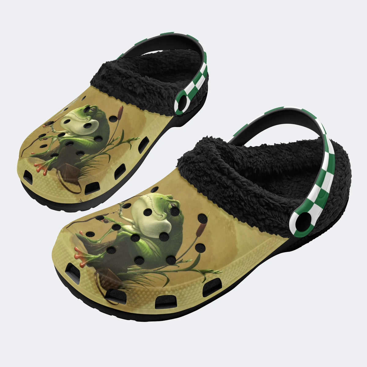 Unisex Frog Print - Fur Lined Slippers