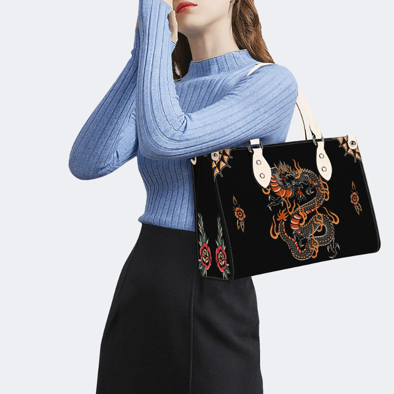 Circling Black Dragon Print Handbag Factory Direct Sales