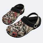 Tattoo Skull Serpent Rose - Fur Lined Slippers/Sandals