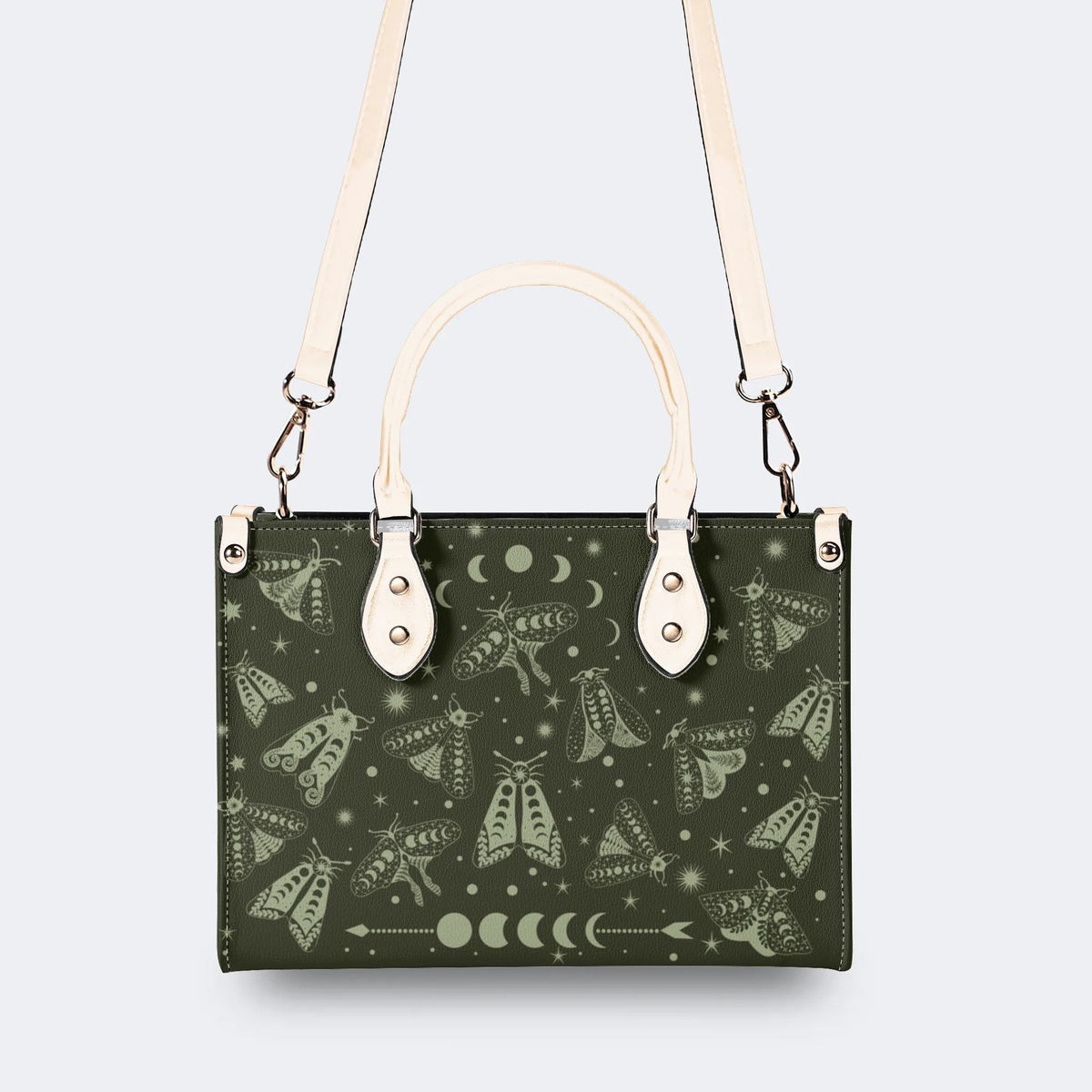 Moths In The Night Sky - Leather Handbag