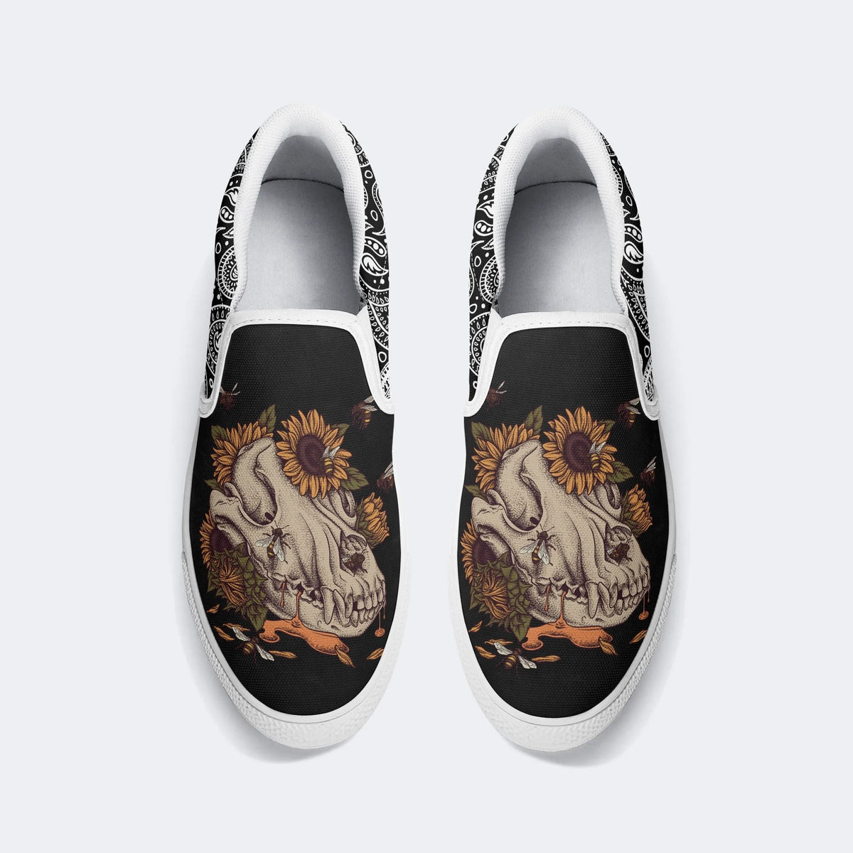 Skull With Sunflowers Art Print - Slip On Shoes