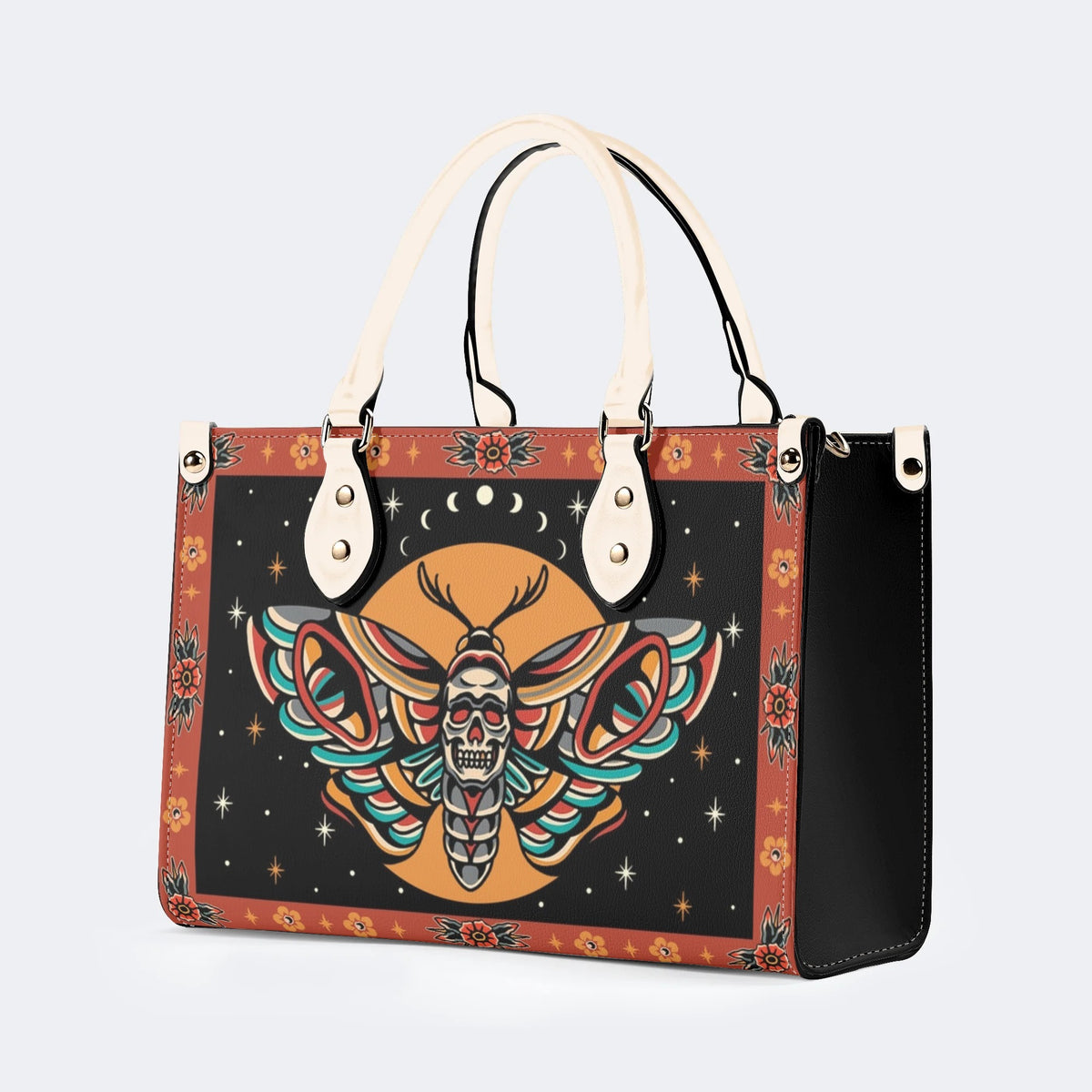 Old School Death Moth Vintage Print - Leather Handbag