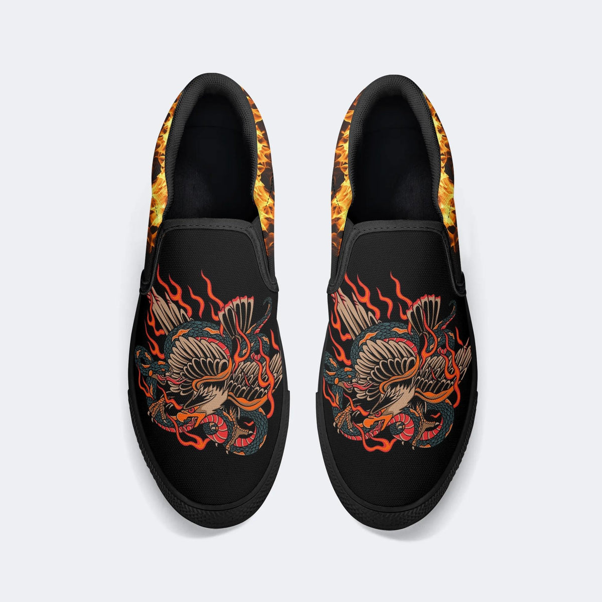 Old School Eagle & Snake Print - Slip On Shoes