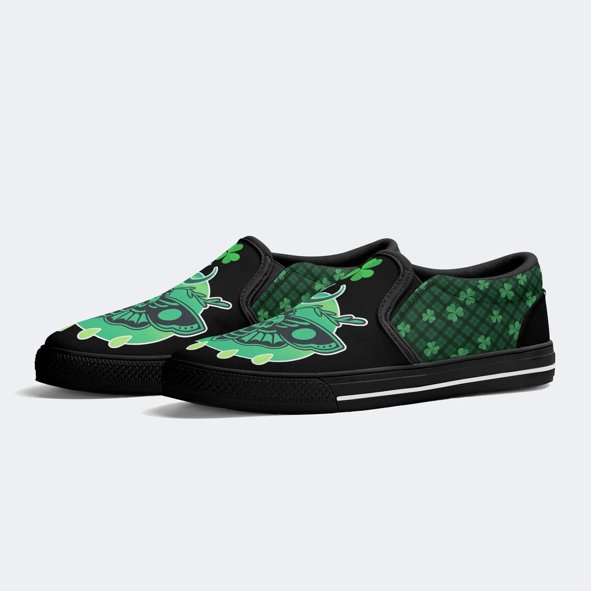 Green Plaid Death Moth - Slip On Shoes