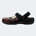 Gothic Skull Red Rose - Fur Lined Slippers/Sandals